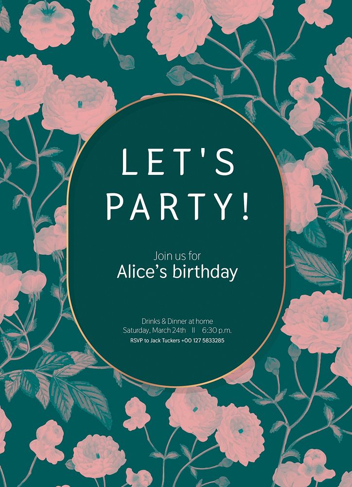 Birthday party invitation card template, editable text psd
