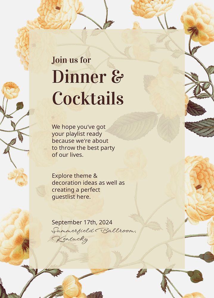 Cocktail party invitation card template, editable text vector