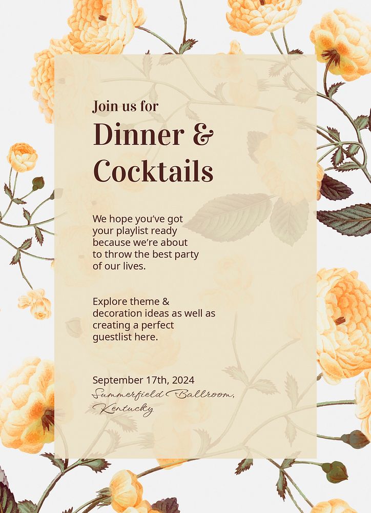 Cocktail party invitation card template, editable text psd