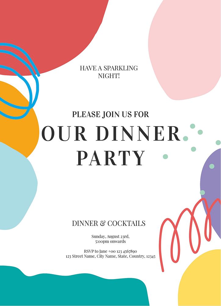 Dinner party invitation card template, editable text psd