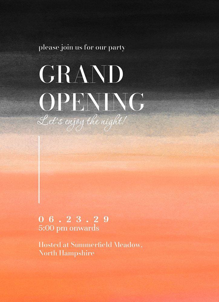 Grand opening invitation card template, editable text psd