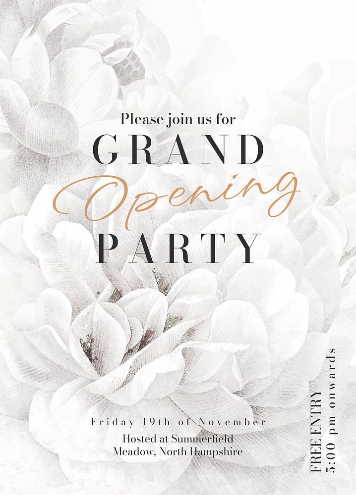 Grand opening invitation card template, editable text vector