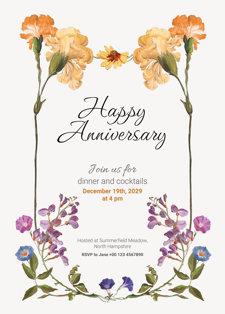 Anniversary party invitation card template, editable text vector