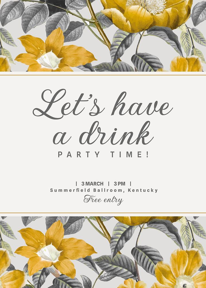 Spring party invitation card template, editable text vector