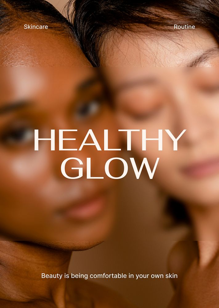 Glowy skin poster editable template, skincare ad psd