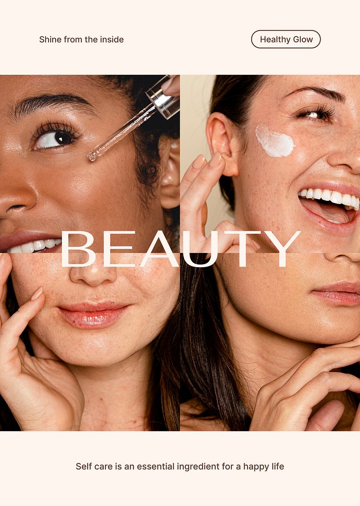 Diverse beauty poster editable template, skincare ad psd