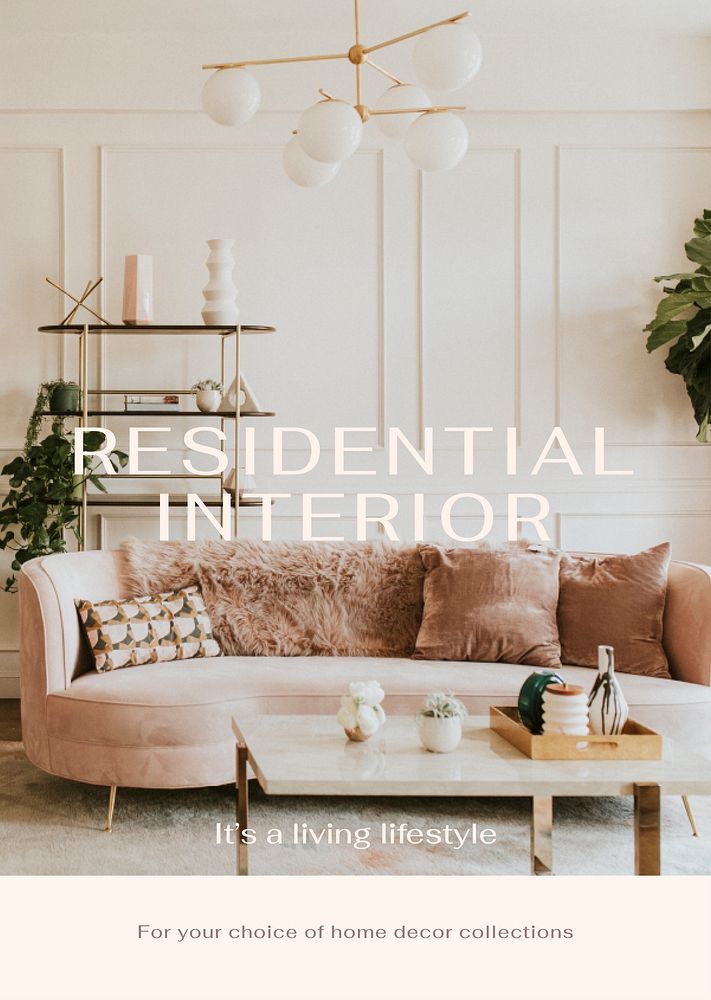 Residential interior poster editable template, living room photo vector