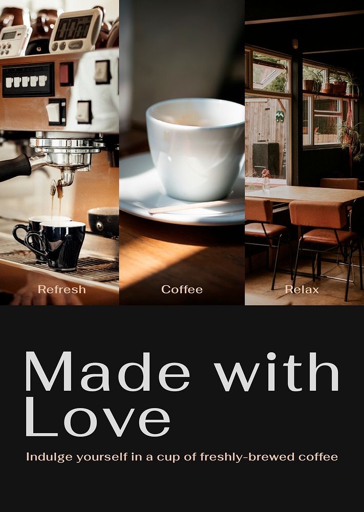 Aesthetic cafe poster editable template, made with love text psd