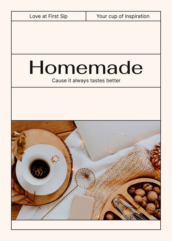 Homemade coffee poster editable template, cozy aesthetic vector