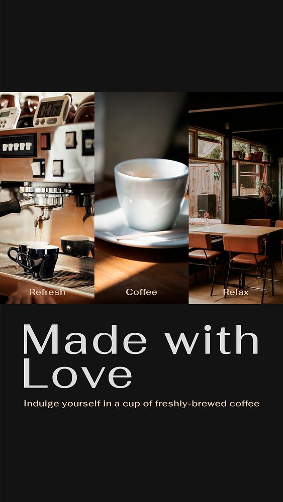 Aesthetic cafe Instagram story template, made with love text vector