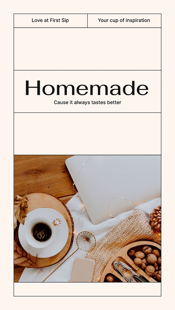 Homemade coffee Instagram story template, cozy aesthetic vector