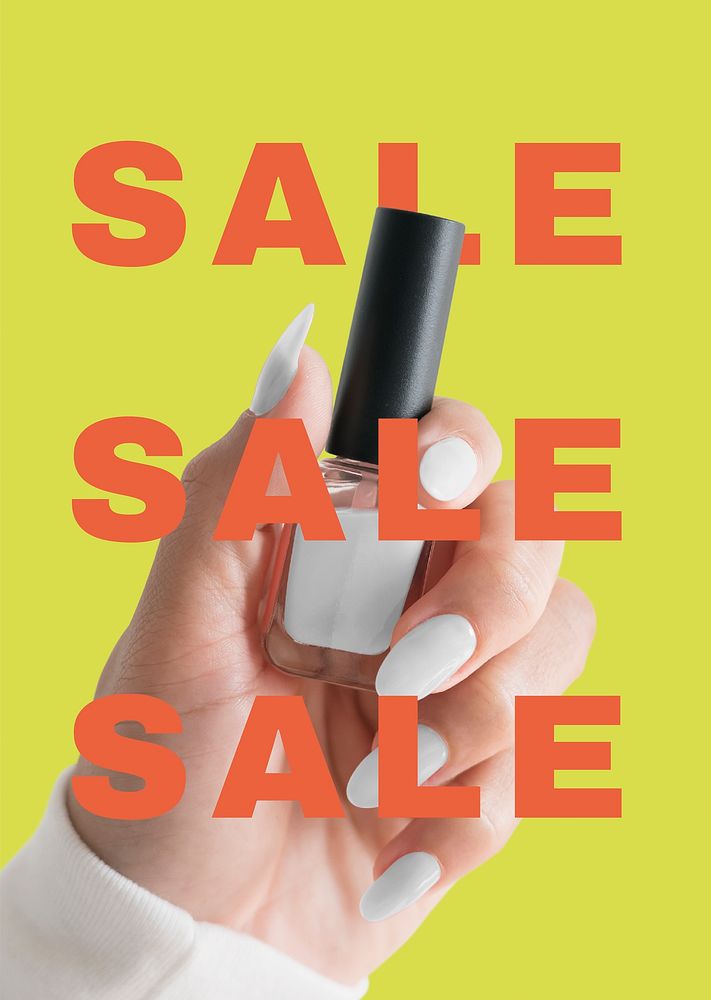Beauty sale poster editable template, nail polish photo vector