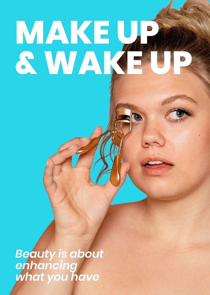 Makeup beauty poster editable template, blue ad design psd