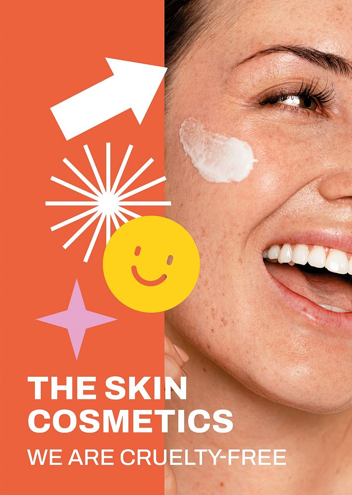 Cosmetics skincare poster editable template, cute Memphis design vector