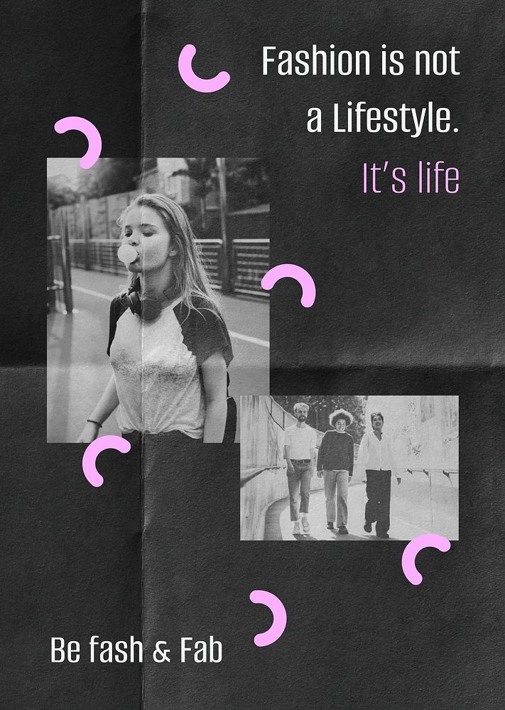 Fashion collage poster editable template, cute memphis design vector