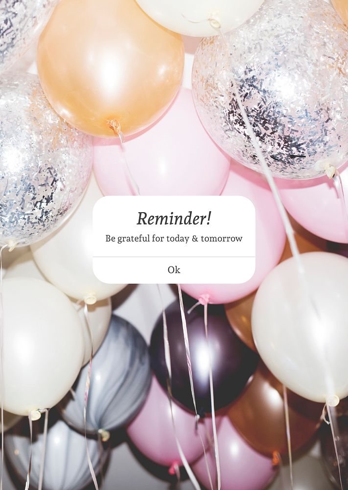 Party balloons poster editable template, reminder notification aesthetic vector
