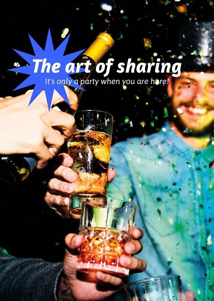 Party, celebration poster editable template, people pouring drinks photo vector