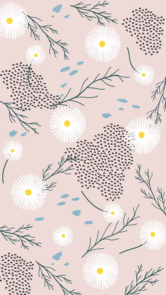 Floral pattern mobile wallpaper, pastel pink background design