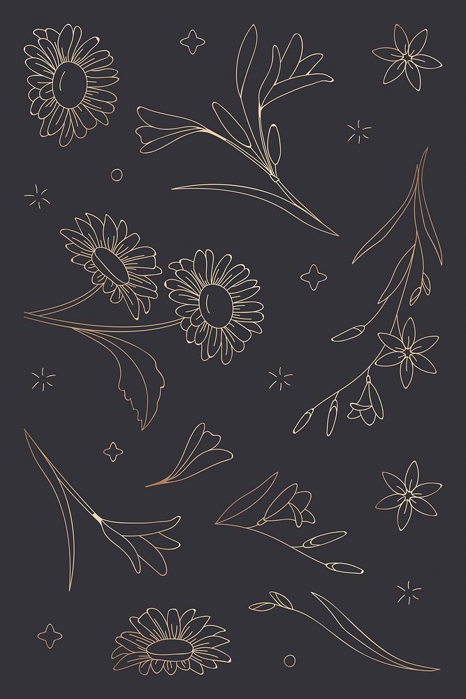 Floral pattern background, gold flowers psd