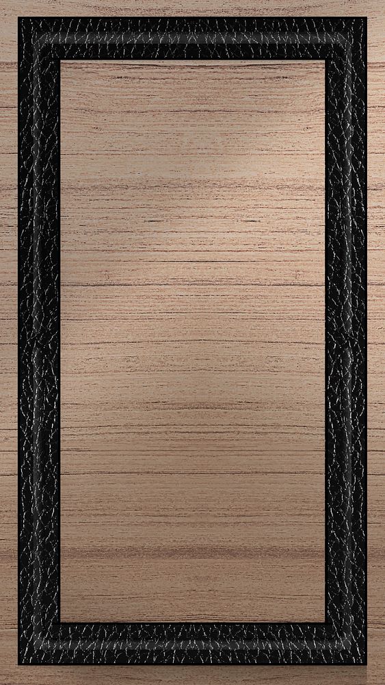 Black leather frame on wooden texture mobile screen template vector