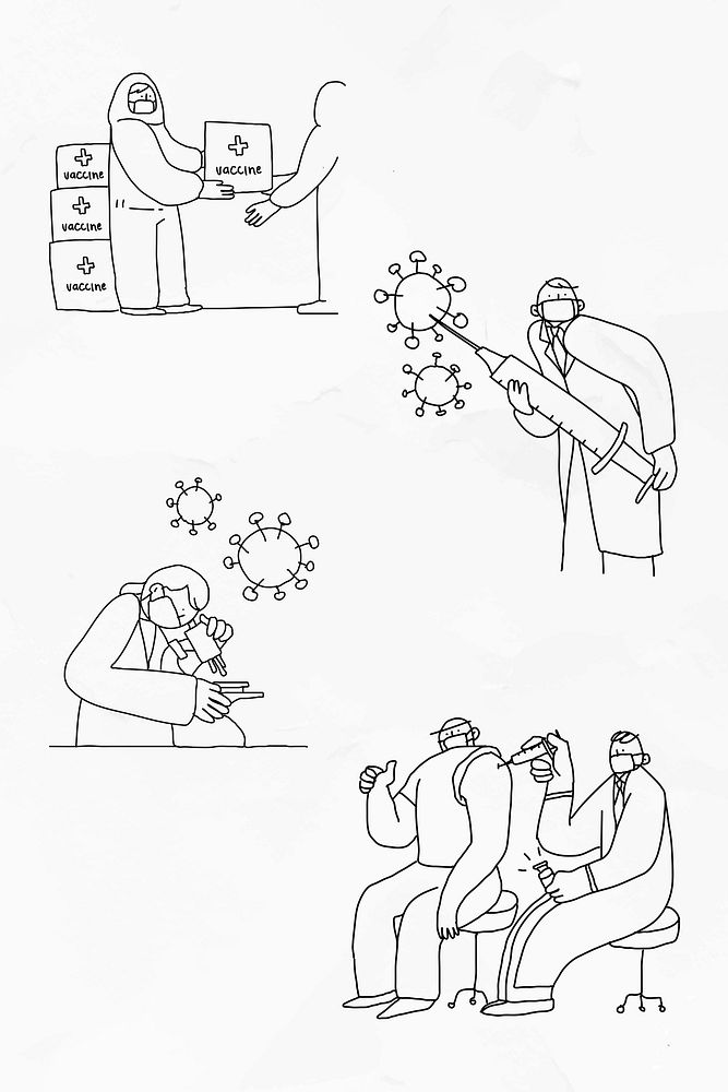 Covid 19 vaccine development psd doodles illustration