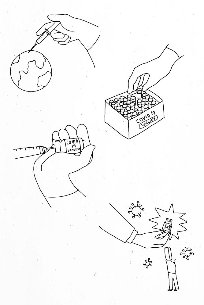 Covid 19 vaccine study vector doodles illustration
