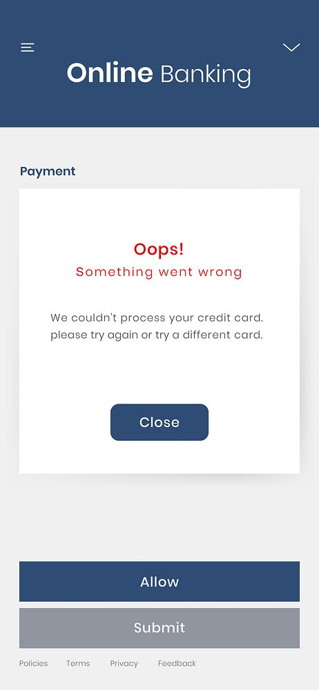 Error online banking app user interface