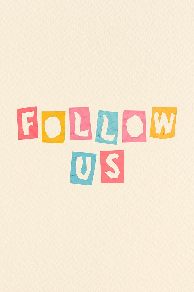 Cute psd FOLLOW US colorful word typography paper cut font