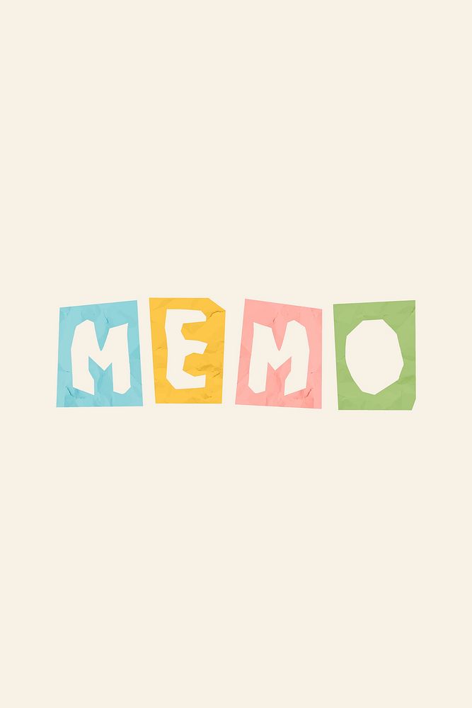 Memo vector word paper cut font colorful typography