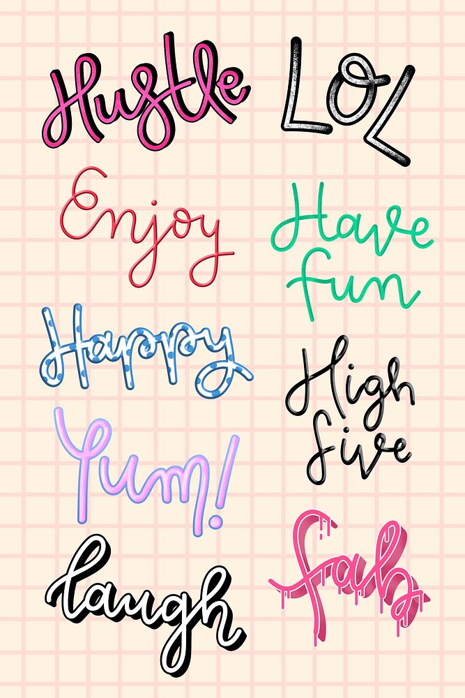 Psd cursive doodle words typography 