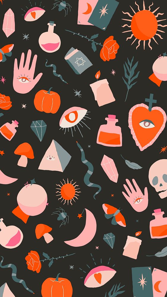 Bohemian Witchcraft doodle Halloween background