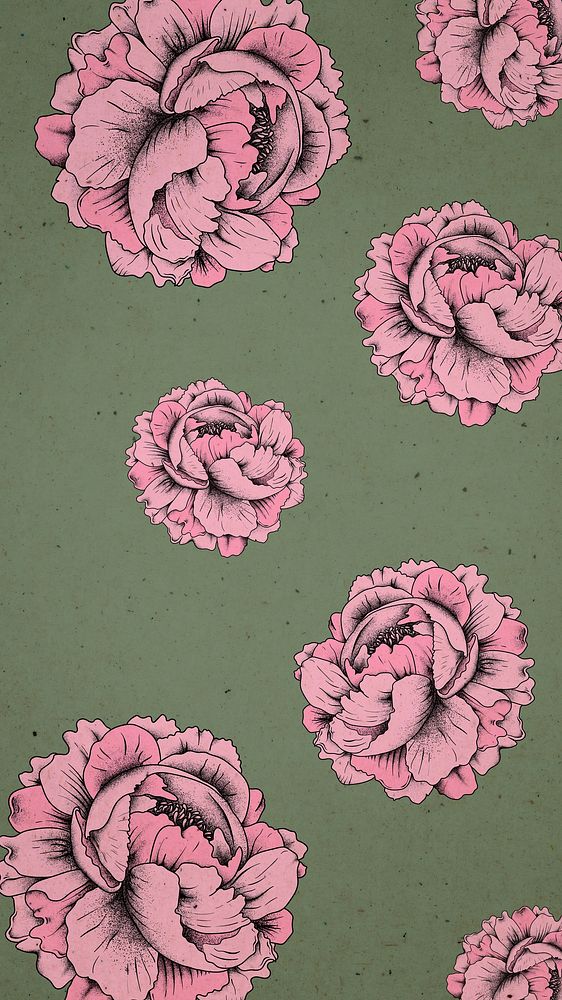 Vintage pink rose psd pattern mobile phone wallpaper