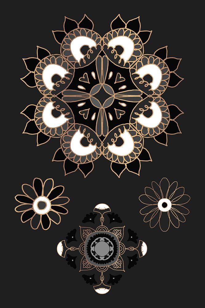 Indian Mandala element symbol vector oriental botanical illustration set