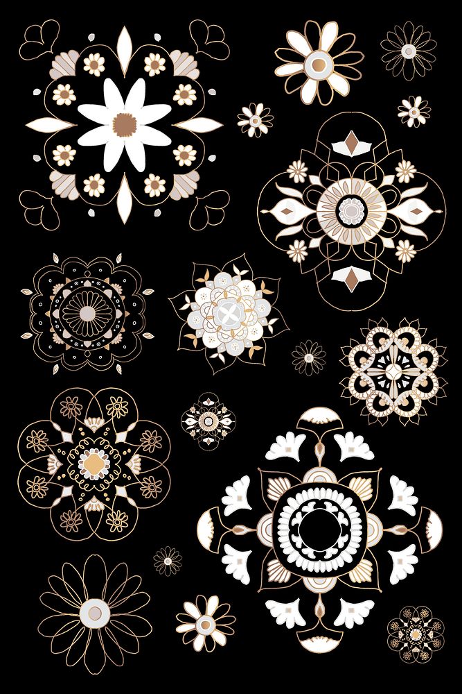 Indian Mandala element symbol vector oriental botanical illustration collection
