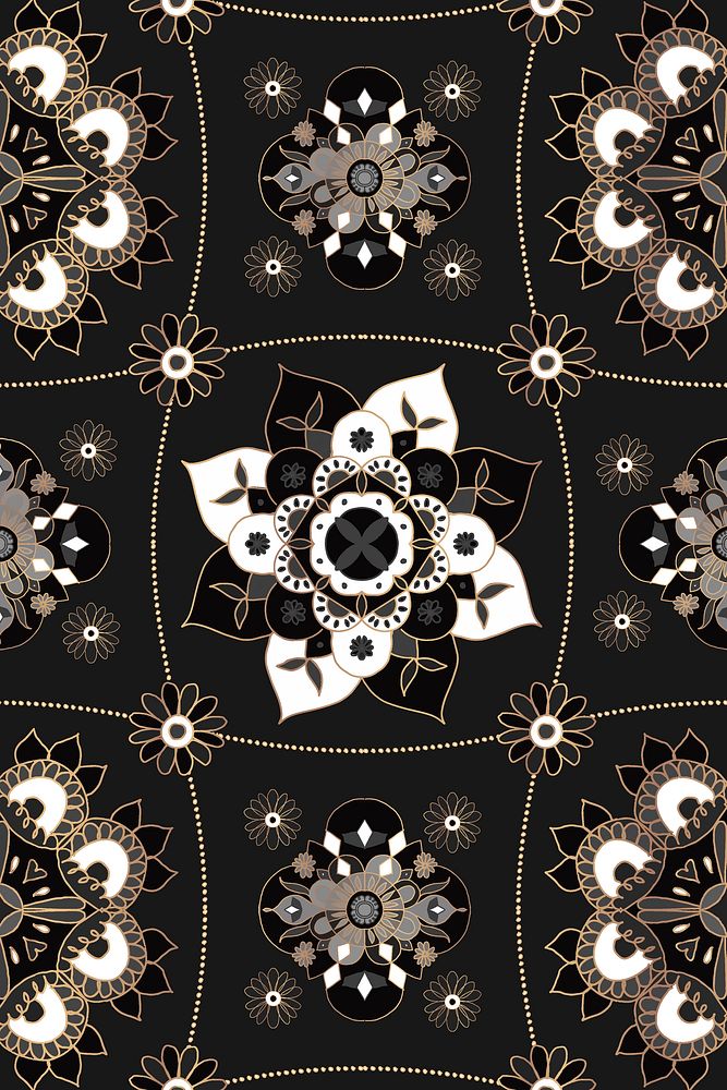 Mandala black floral Indian pattern background