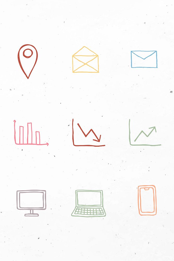 Colorful business icons vector with doodle art design set