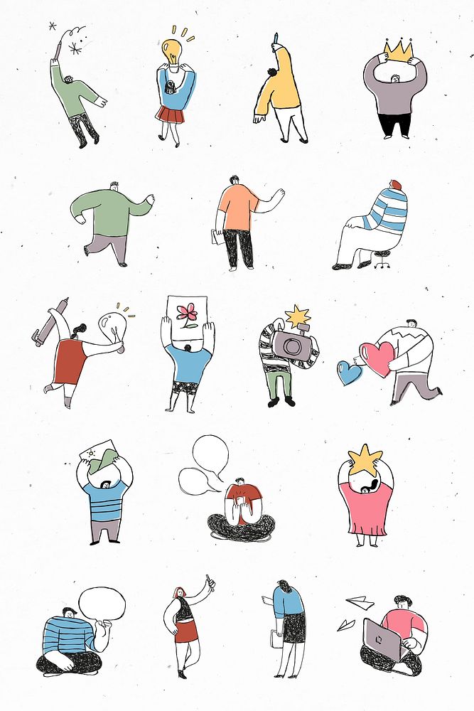 Cute colorful business psd cartoon icons set
