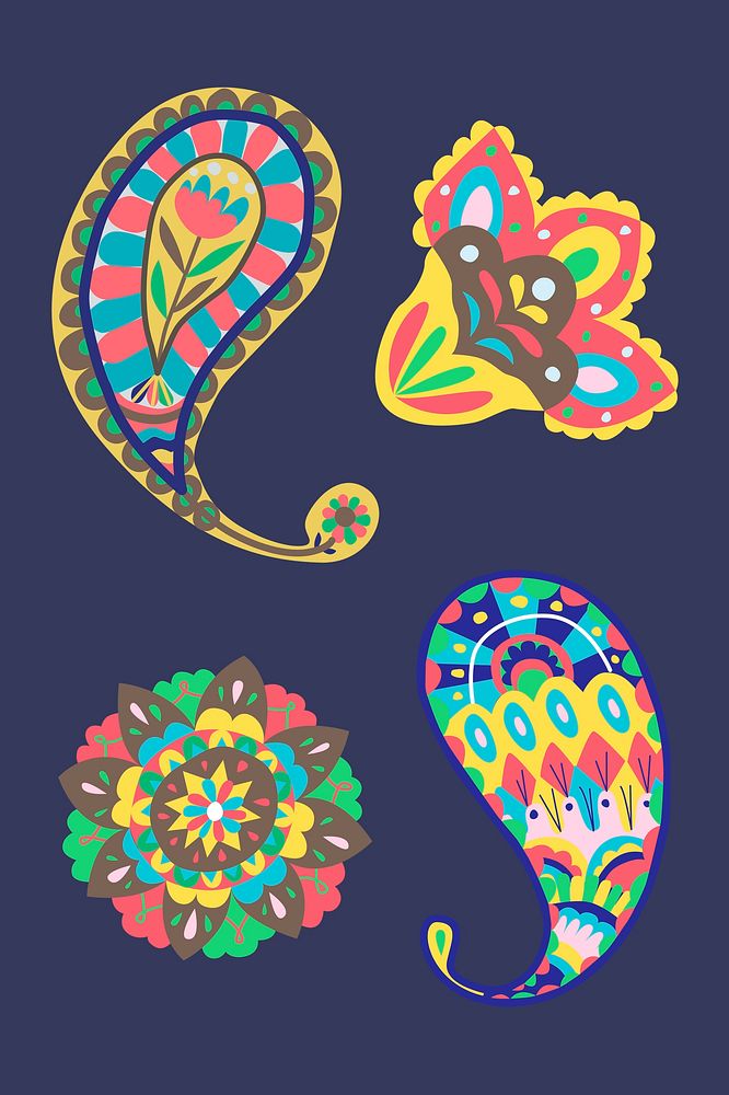 Colorful Indian paisley ornamental psd collection