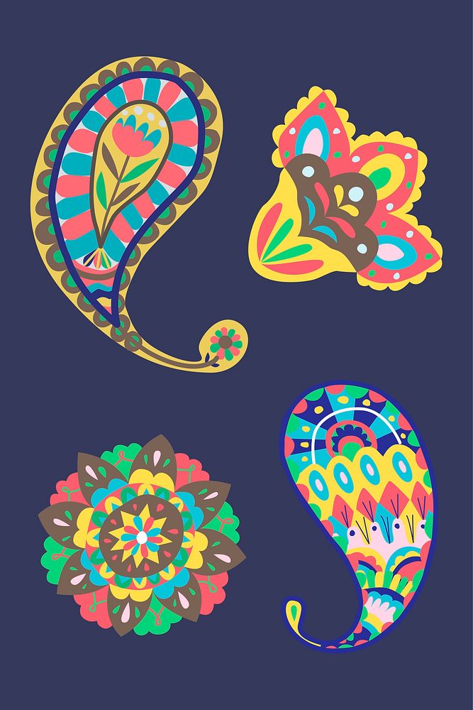 Colorful Indian paisley ornamental vector collection