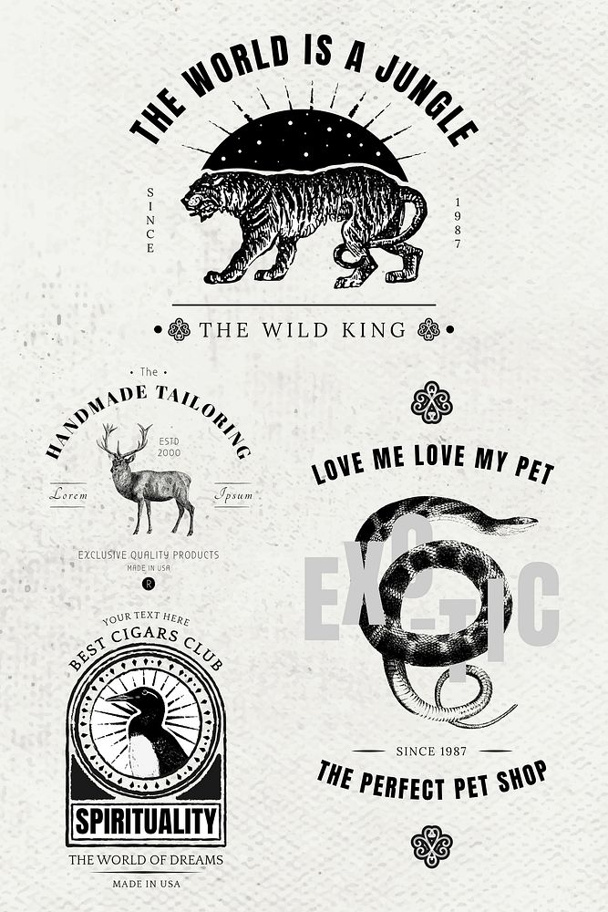 Vintage logo vector animal branding badge set