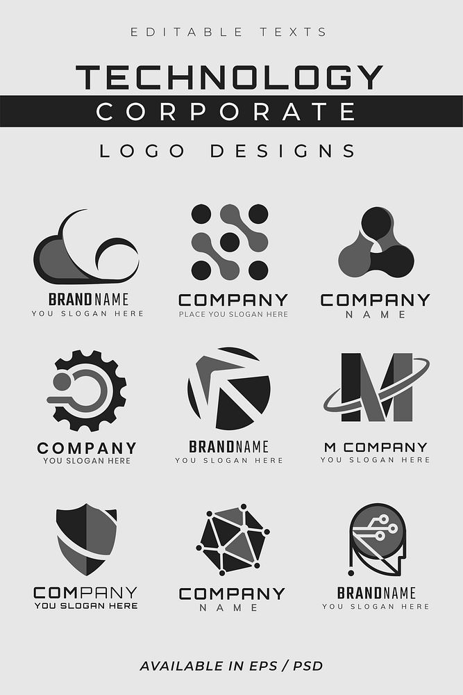 Simple Corporate technology psd futuristic logo set