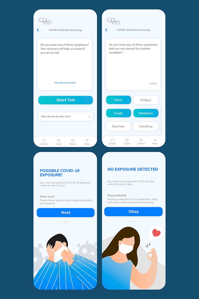COVID-19 health screening application template psd mobile screen