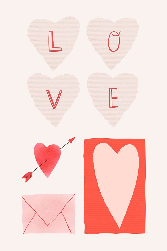 Valentine doodle design element vector decoration for stationary collection