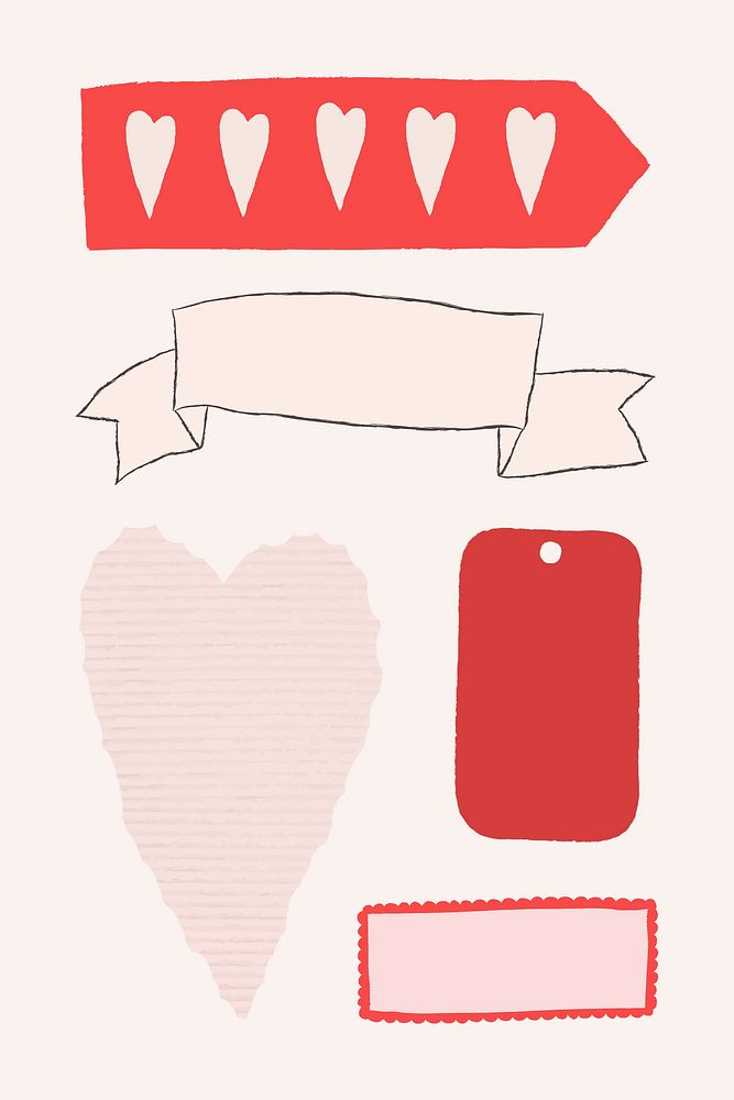 Valentine doodle design element psd decoration for stationary collection