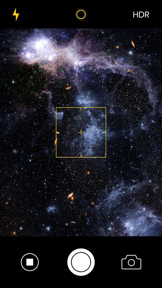 Smartphone camera screen capturing galaxy picture