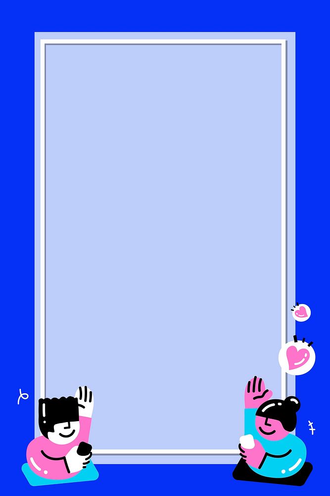 Funky couple texting frame in vivid pink and blue