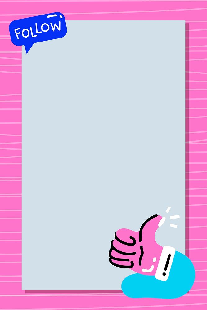 Follow and like me frame in vivid pink and blue