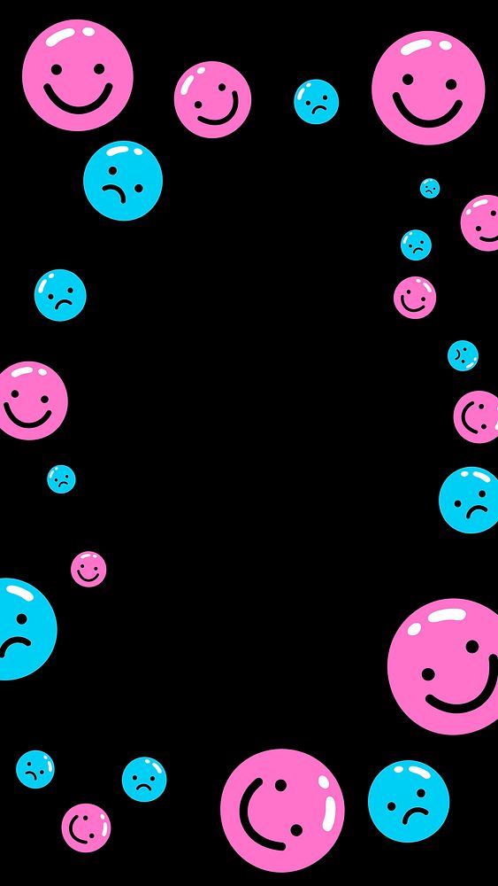 Cute emoticon photo vector frame in pink and light blue