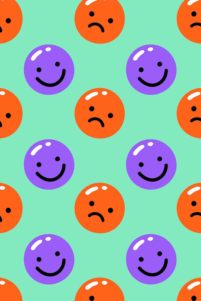 Happy and sad emoji pattern in funky bright colors