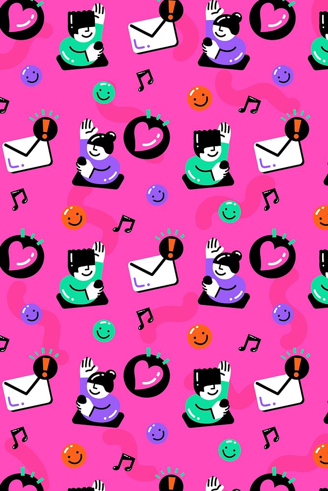 Cute social media icon pattern in funky style